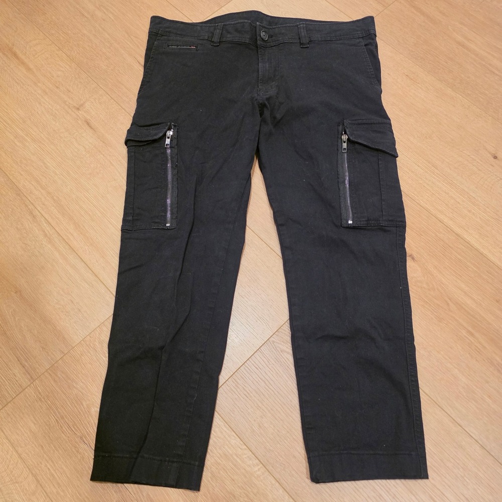 Diesel Industry Mens Black Cargo Pants Size 34x25 Straight Leg Utility Trousers